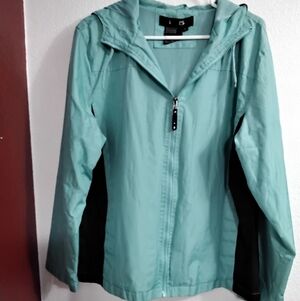 i  5   Women's Turquoise & Black Rain Coat    Size XL